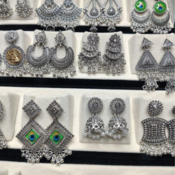 Luxury 16-Pair Silver Jhumka Set with Free Bangle