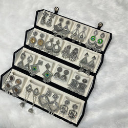 Luxury 16-Pair Silver Jhumka Set with Free Bangle