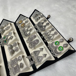 Luxury 16-Pair Silver Jhumka Set with Free Bangle