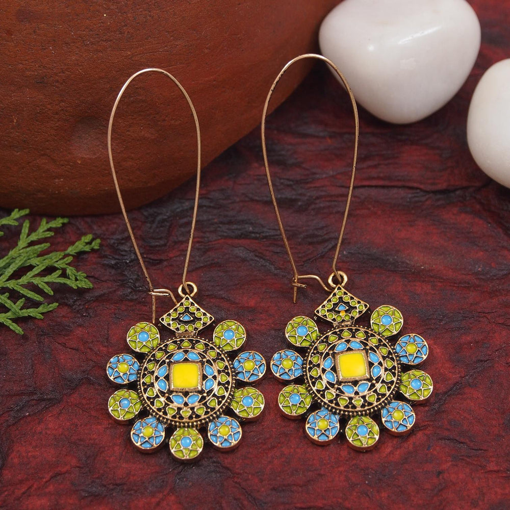 Antique Gold/Silver Plated Dual Coloured Enamel Dangler Earring