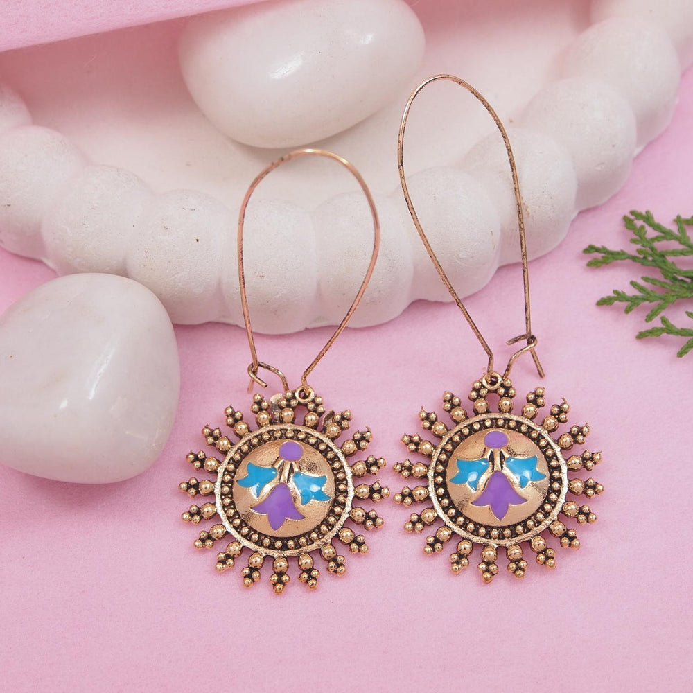 Antique Gold/Silver Plated Dual Coloured Enamel Dangler Earring