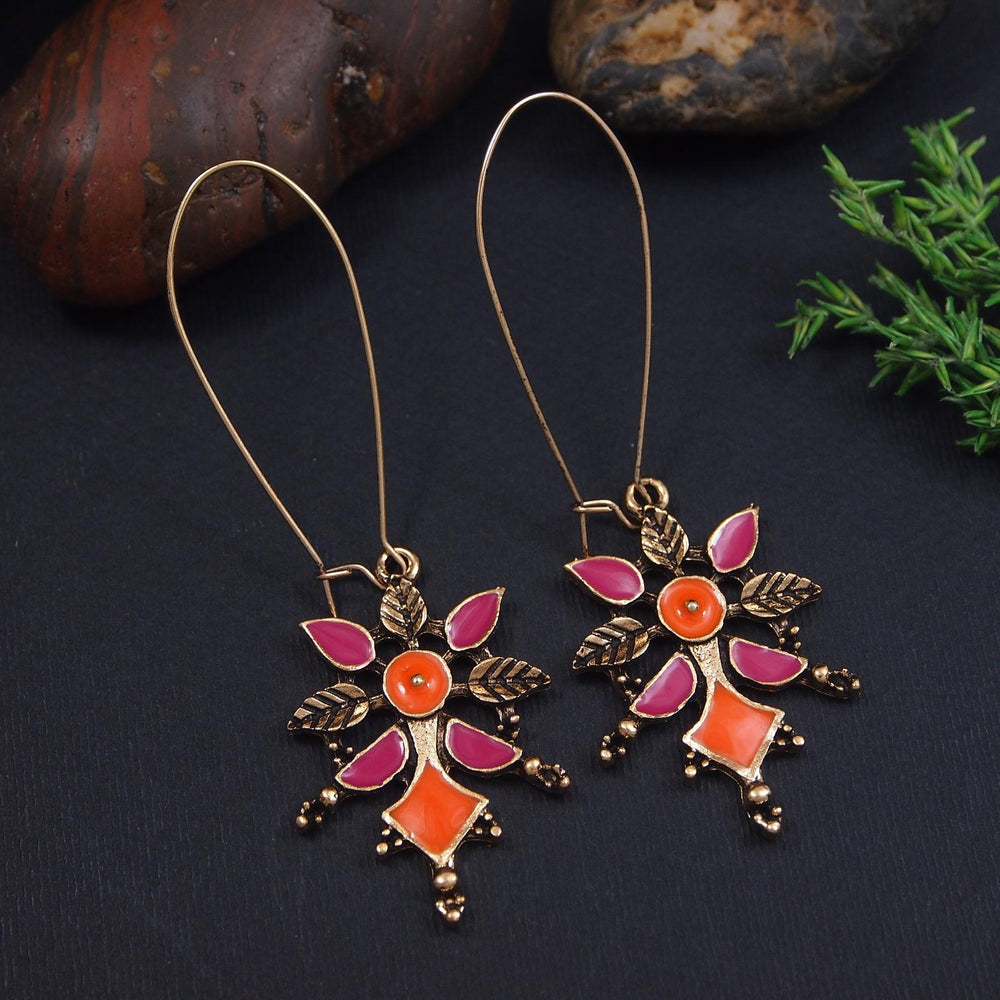 Antique Gold/Silver Plated Dual Coloured Enamel Dangler Earring