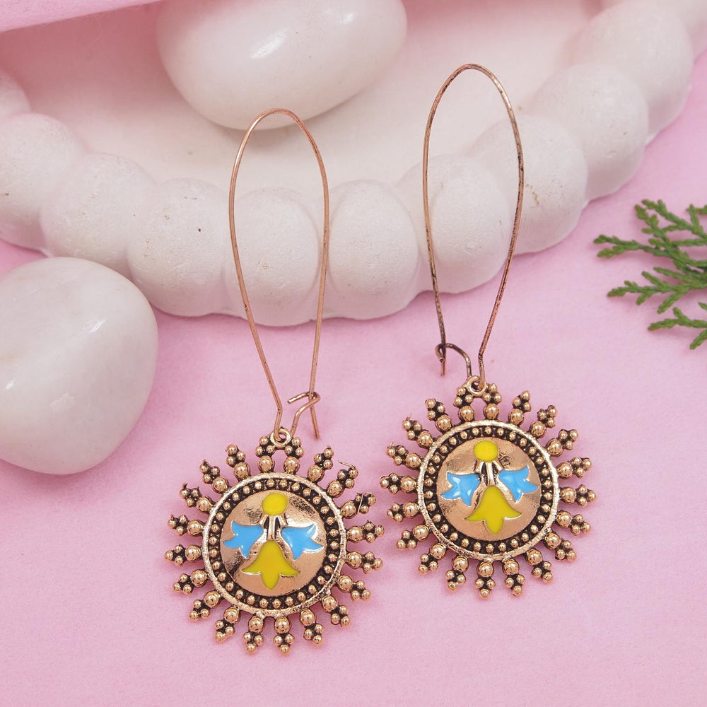 Antique Gold/Silver Plated Dual Coloured Enamel Dangler Earring
