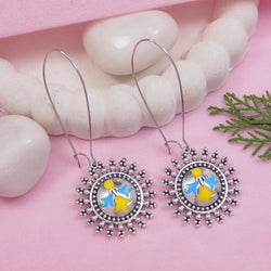 Antique Gold/Silver Plated Dual Coloured Enamel Dangler Earring