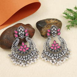 Antique Gold/Silver Plated Dual Coloured Enamel Dangler Earring