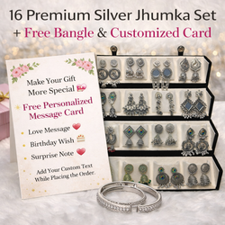 Luxury 16-Pair Silver Jhumka Set with Free Bangle