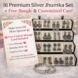 16 Premium Silver Jhumka Set with Free Bangle Gift