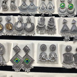 16 Premium Silver Jhumka Set with Free Bangle Gift