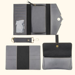 Customized Women Gift with Name & Charm, Leather Lady Wallett, Passport Cover, Water Bottle, Keychain, Customised Pen - Grey